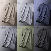 T-shirt d'été en maille de nylon à manches courtes pour homme, séchage rapide, respirant, anti-plis, haute élasticité, couleur unie, col rond décontracté
