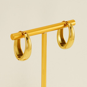 Oval Hoop Earrings 18K Gold Stainless Steel Geometric Design Fashion Jewelry - Product Image 4