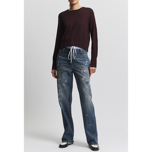 Thoải mái phong cách quần với dây rút mở rộng vành đai vòng chải HEM độc đáo tối rửa đặc biệt Splatter sơn thẳng jean - Product Image 4