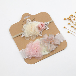 Bandeau en nylon à fleurs en dentelle de <span class=keywords><strong>luxe</strong></span> vintage Accessoires pour cheveux de bébé 2 ensembles de bandeaux élastiques souples pour bébés filles - Product Image 2