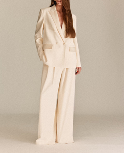 Blazer blanco de doble botonadura para mujer, chaqueta de oficina elegante y formal, abrigo de traje estructurado con costuras - Product Image 5