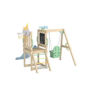Ensemble de balançoires en bois pour enfants, pour jardin, cour, parc, intérieur, extérieur, 4 en 1, avec toboggan et chaise à bascule pour tout-petits, pour enfants - Product Image 4