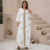 Robe de soirée longue en polyester pour femme, imprimé floral doré, abaya, robe modeste pour femmes musulmanes