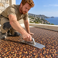 Revêtement décoratif perméable à l'eau en gravier lié à la résine, pavé de galets collé au polyuréthane transparent pour la cour de villa