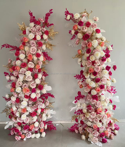 Colonnes florales artificielles de roses rouges romantiques, décorations réalistes de fausses fleurs <span class=keywords><strong>pour</strong></span> cérémonies de mariage, élégantes décorations d'entrée <span class=keywords><strong>pour</strong></span> événements - Product Image 5
