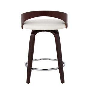 Modern Solid Wood Frame Bar <b>Stool</b> with Swivel and White Faux Leather Seat for Kitchen & Restaurant Commercial Use Set of 2 - Product Image 5