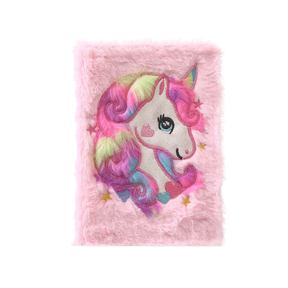 2021 stilvolle billige Plüsch Notizbuch rosa Pony Tier gestickt Design Tagebuch 80 Seiten großes Volumen glattes Buch