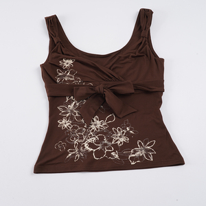 Top de Mujer con Cuello en V, Estampado Floral, Estilo Y2K Retro, Sexy, a la Moda, Tejido con Lazos Cortos - Product Image 6