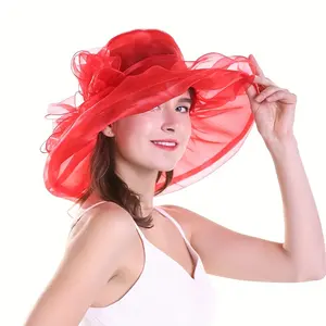 Hot Sell Organza Beach New Women's Summer Women Formal Church Wedding Hat Fascinator Bridal Tea Party Hat