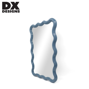 DX disegna stile moderno blu scuro bordo ondulato rettangolare parete specchio appeso casa <span class=keywords><strong>soggiorno</strong></span> - Product Image 2
