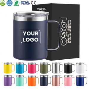 Gobelet isotherme à double paroi personnalisé, tasse à café réutilisable, revêtement en poudre, 12 oz, tasse à café isotherme avec poignée et couvercle - Product Image 1