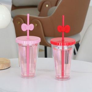 Double Wall <b>Plastic</b> Coffee Tumbler <b>Large</b> Capacity 500ml Bow Straw Cup Two Way Drinking Mug for Men and Women Daily Use - Product Image 3