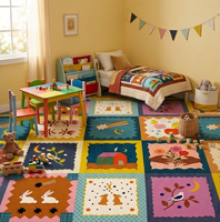 Dalles de moquette modulaires en nylon imprimé, lavables, antidérapantes, souples, à motifs de dessins animés, pour usage intensif, idéales pour les écoles maternelles et les garderies.