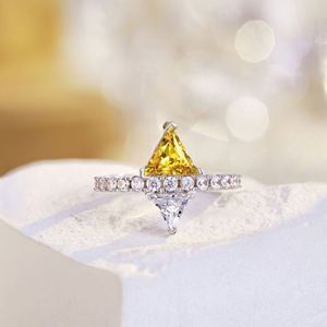 Dylam New Arrival S925 <b>Silver</b> Rhodium Plated Diamond Triangle Shape Clear Yellow Zirconia <b>Eternity</b> Engagement Promise <b>Ring</b> - Product Image 4