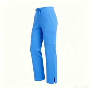 Pantalones de <span class=keywords><strong>enfermera</strong></span> de punto elásticos en 4 direcciones con múltiples bolsillos, corte acampanado, abertura lateral, cintura alta con cordón, antibacterianos, para trabajo hospitalario - Product Image 3