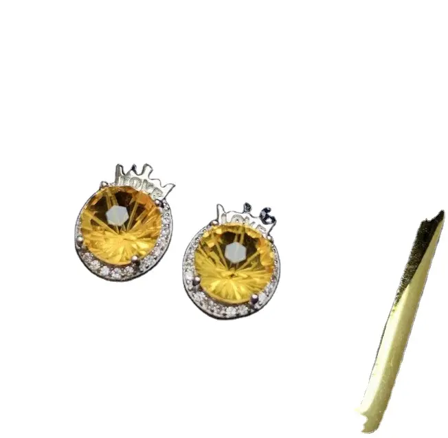 High quality natural yellow gold stone earring pair Silver 925 citrine earrings