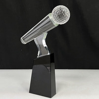 Design Microphone Chant Musique Trophée Cristal Plaque Personnalisée En Gros pour Concours De Chant Prix MH-N168