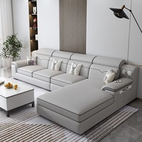 Ensemble de canapé modulaire en tissu simple et moderne en forme de L avec fonction de charge USB et haut-parleur Bluetooth intelligent pour le salon, meubles de maison