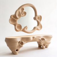 Ensemble table console sculpturale en bois massif et miroir mural artistique, meubles Wabi Sabi irréguliers sculptés à la main pour villa, hall d'entrée, salle d'exposition