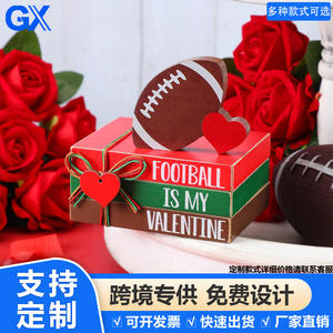 Cross-Border Popular Rugby Ball-Shaped Wooden Desktop Ornament for Valentine's Day <b>Tiered</b> <b>Tray</b> Decoration Wooden Book Stack - Product Image 5
