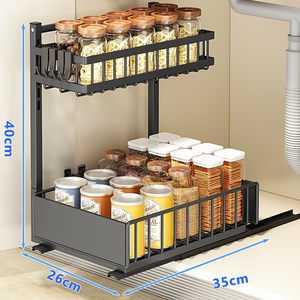 Meuble de rangement à deux niveaux pour coin mort de cuisine ou salle de bain, avec tiroir coulissant et panier de rangement sous l'évier - Product Image 2