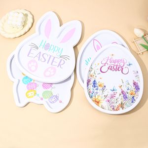 60 Piatti Di Carta Pasqua A Forma Di Uovo, 17,8 Cm, Con Coniglietto Pasquale, Per Feste Bambini E Adulti