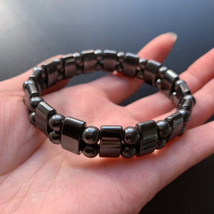 Pulsera de terapia magnética para hombres, piedras curativas, hematita, doble capa, color negro - Product Image 3