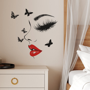 Stickers Muraux Adhésifs Bouche Rouge et <span class=keywords><strong>Cils</strong></span> pour Décoration de <span class=keywords><strong>Chambre</strong></span> de Femme ou Salon de Beauté - Product Image 5