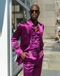 Shinny Satin abito da <span class=keywords><strong>uomo</strong></span> Slim Fit giacca giacca da <span class=keywords><strong>uomo</strong></span> per <span class=keywords><strong>uomo</strong></span> Costume Homme elegante abito da sposa 2 pz vestiti alla moda - Product Image 3