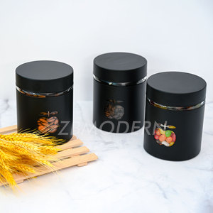 Đen Thép Không Gỉ Canister Set Cho Nhà Bếp Truy Cập Với Cửa Sổ Kính Kín Nắp Thực Phẩm Lưu Trữ <span class=keywords><strong>Container</strong></span> Với Nắp Đậy Kín - Product Image 6