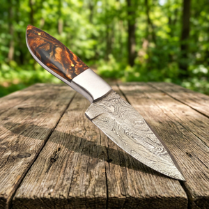 Cuchillo Skinner de Acero de Damasco Hecho a Mano con Mango de Resina, Hoja de Punta Caída de Borde Recto, Grosor de 0.45mm, 8 Pulgadas de Longitud Total, Grado DIY - Product Image 3