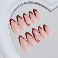 Ongles en amande rouges avec French manucure et contour doré, faux ongles à presser en ABS fabriqués à la machine, lot de 24 ongles en amande avec pointe dorée