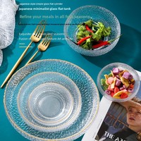 Lot de 3 bols à dessert en verre transparent style chinois moderne pour salon, vaisselle de luxe légère, bols à fruits en verre martelé pour la maison