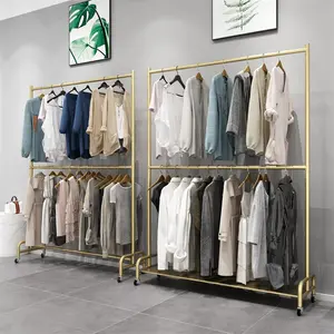 Boutique vêtements magasin meubles Double couches vêtements présentoir pas cher présentoir métal vêtement support