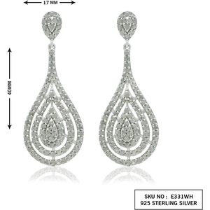 Ornaatis Teardrop <b>Dangle</b> <b>Earrings</b> Sterling Silver 1.57 Inches Princess Cut <b>Diamonds</b> Wedding Jewelry - Product Image 4