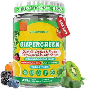 Жевательные конфеты Super Greens с спирулиной, хлореллой, пищеварительными ферментами, лютеином, клетчаткой — ежедневная добавка суперфудов и мультивитаминов - Product Image 1