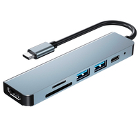 Hub USB-C 6 en 1 Multifunción Tipo C a HDTV Hub 4K 30hz Usb 3.0 SD Tf Estación de Acoplamiento PD Carga Rápida OTG Lector de Tarjetas