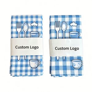<b>Microfiber</b> Waffle Kitchen Tea Soft Absorbent Dish <b>Towels</b> Decorative Printed Cleaning Cloths With Custom Logo Band - Product Image 3