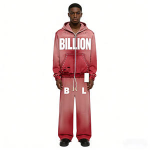 Conjunto Deportivo de Dos Piezas para Hombre, Otoño, Negro, Térmico, 340g, 100% Algodón, Sudadera con Capucha y Pantalones Jogger, Estilo Urbano, Casual, con Cierre - Product Image 2