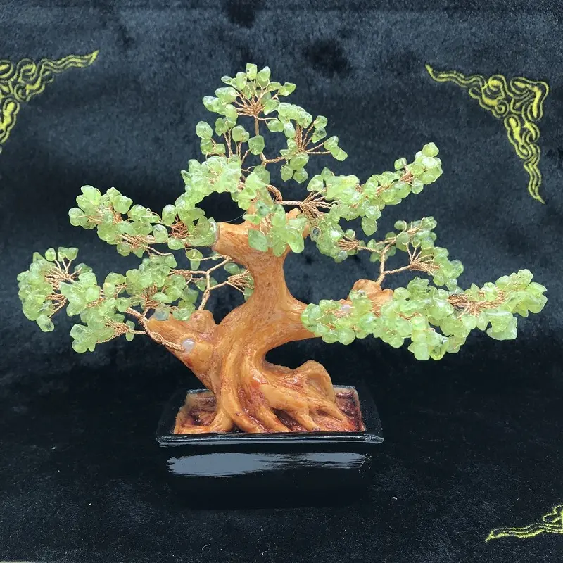 Natura Peridot Jade Stone Tree Life Home Decoratie Halfedelsteen Boom