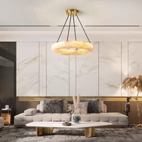 Lustre suspendu personnalisé pour salon, hall d'entrée, salle d'exposition, design moderne en forme d'anneau rond, en marbre et albâtre