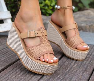 Sandales compensées hautes pour femme, mode estivale, à plateforme épaisse, imperméables, grande taille, design bouche de poisson - Chaussons pour femme - Product Image 6