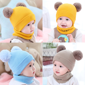 Bonnets et foulards unisexes pour bébés, ensemble deux pièces pour l'hiver, bonnets tricotés à rayures pour garçons et filles - Product Image 4