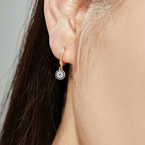 Dylam New Arrival S925 <b>Silver</b> 18K Gold Plated Jewelry Blue Evil Hallow Out Eyes Dangle 5A Zirconia Earrings - Product Image 5