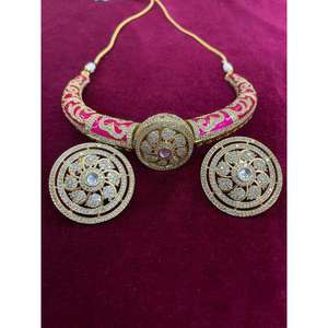 Kundan Minakari Hasli Kanthi gargantilla collar conjunto con tachuelas Rajsathani Rajwada Haar collar de boda indio - Product Image 6