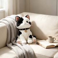 Peluche chat noir et blanc Kawaii, jouet en peluche mignon aux grandes oreilles, doux et moelleux, avec collier à clochette, poupée en peluche, cadeau personnalisé OEM ODM