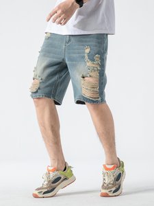 Personnalisé <span class=keywords><strong>2022</strong></span> été hommes vêtements jeunes garçons adolescents à la mode coupe propre poche inclinée déchiré Denim Shorts tenue d'été <span class=keywords><strong>2023</strong></span> - Product Image 3