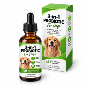 Liquide de bien-être gastro-intestinal <span class=keywords><strong>pour</strong></span> animaux de compagnie de qualité supérieure, mélange 3-en-1 de probiotiques, de prébiotiques et d'enzymes <span class=keywords><strong>pour</strong></span> chiens adultes et seniors, 60 ml - Product Image 1
