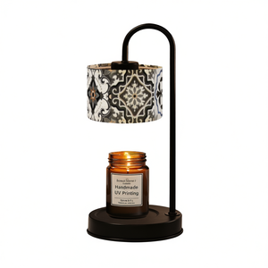 Electric Candle Warmer Lamp With UV Printing Linen Shade Adjustable Brightness For Home Decor Indoor Use - Product Image 1