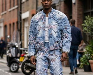 Chaqueta de Mezclilla Oversize para Hombre con Bordado de Flor de Cerezo, Lavado Ácido, Estilo Urbano, Casual, Holgada, Tipo Bomber, Directo de Fábrica - Product Image 3